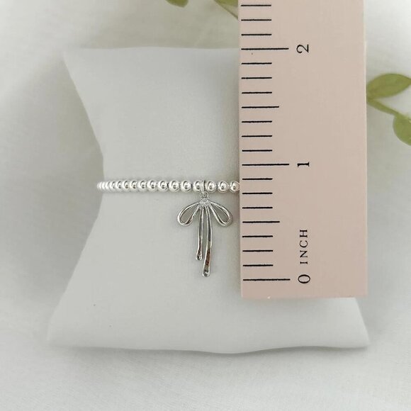 Silver Flower Handmade Stretch Dainty Bead Bow Charm Bracelet for Women - Picture 4 of 7